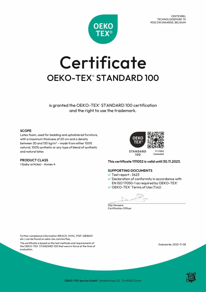 Certyfikat OEKO-TEX® STANDARD 100